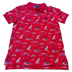 Polo Ralph Lauren Red Nautical Print Shirt Boys Size 5 – Sailboats & Palms